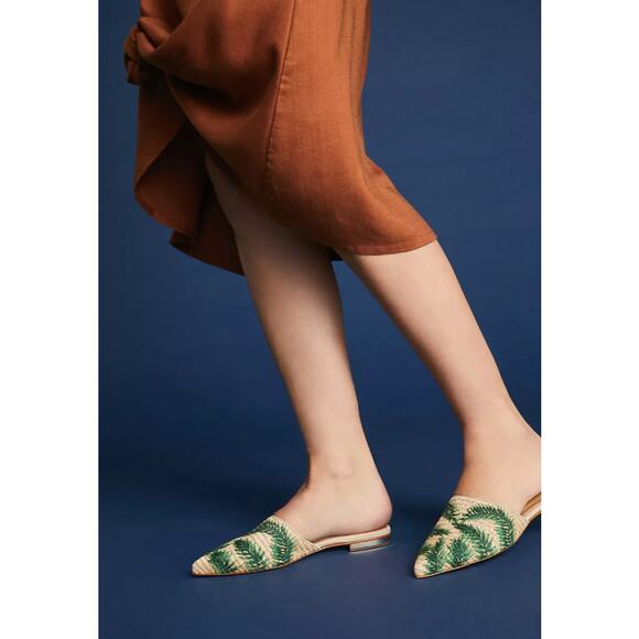 SCHUTZ Elvan Palm Sandal Slides Size 8.5 Anthropologie EUC Raffia $99 MSRP - Picture 4 of 9